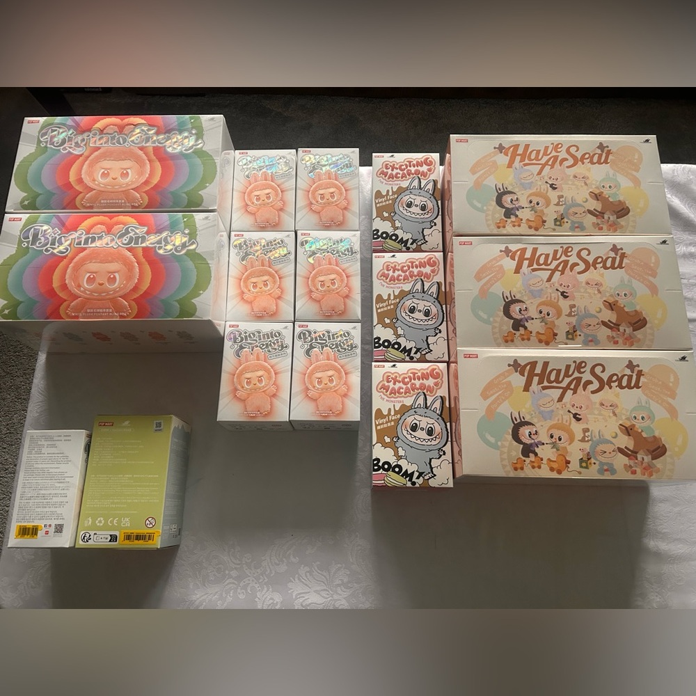 Popmart Labubu Plush Dolls Big into Energy Have a Seat & Exciting Macaron